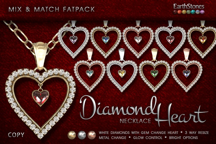 EarthStones Diamond Heart Necklace ~ Fatpack