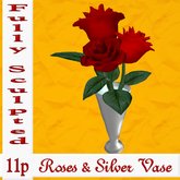 Roses in Vase "Fully Sculpted" (Red/Silver)