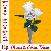 Roses in Vase "Fully Sculpted" (White/Silver)