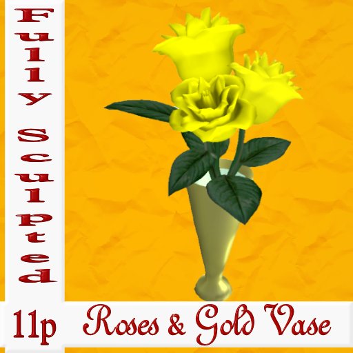 Roses in Vase "Fully Sculpted" (Yellow/Gold)
