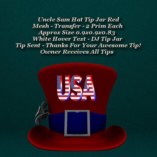 Second Life Marketplace Uncle Sam Hat Tip Jar Red