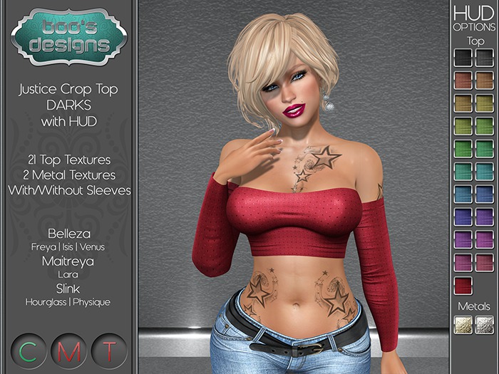 *BD* JUSTICE CROP TOP ~ DARKS ~ WITH HUD (ADD ME!)