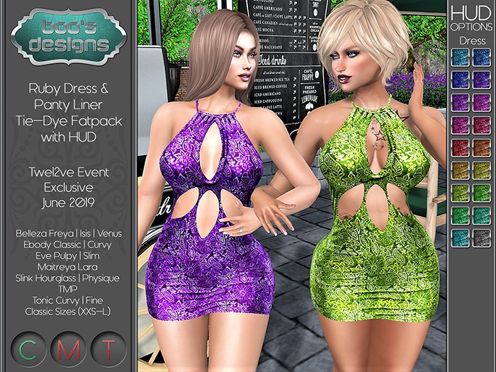*BD* RUBY DRESS & PANTY LINER WITH HUD - TIE DYE