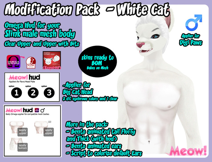 {Meow!} Skin Mod Pack - White Cat Male