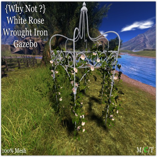 {Why Not ?}  White Rose Wrought Iron Gazebo-Boxed