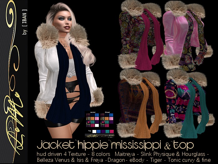 [ IBAN ] //184 Jacket & Shirt Hippie Mississippi w/HUD Fatpack Maitreya Belleza Slink Tonic Tiger  Dragon eBody 