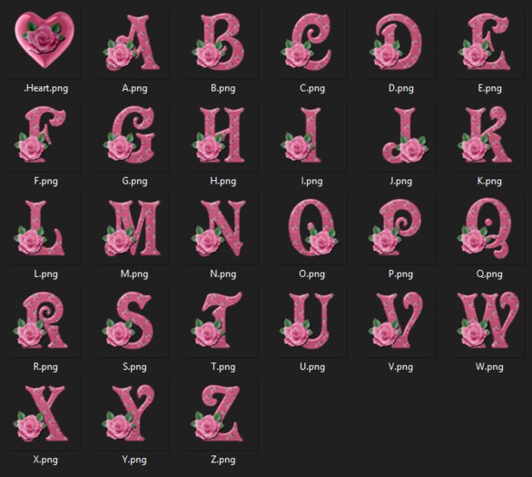 Pink Roses 2 A-Z PNG Letters 1024X1024 "BOXED"
