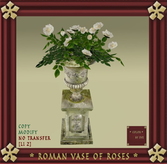 Roman Vase with White Roses