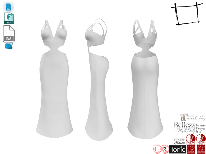 Dae Obj FBX For Gown Dress with Cutouts Slink, Maitreya, Ocacin Voluptuous, Belleza, Tonic