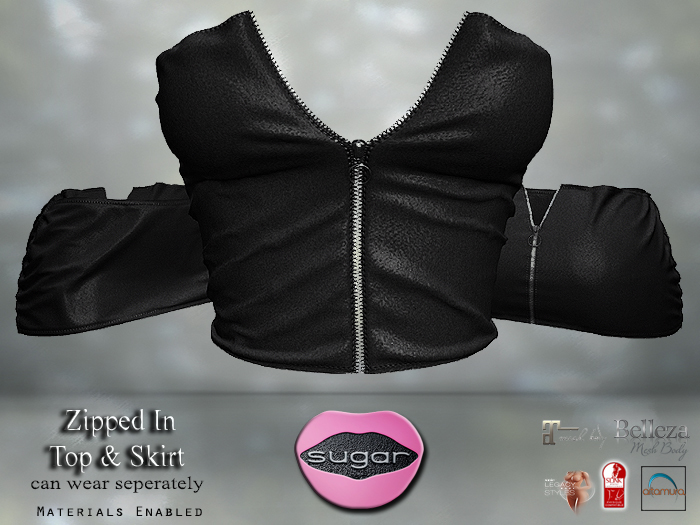 :-:SUGAR:-:  Zipped In Top & Skirt Set {BLACK}