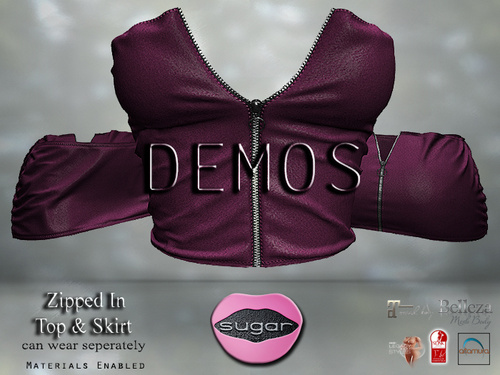 :-:SUGAR:-:  Zipped In Top & Skirt Set {VIOLET} DEMO
