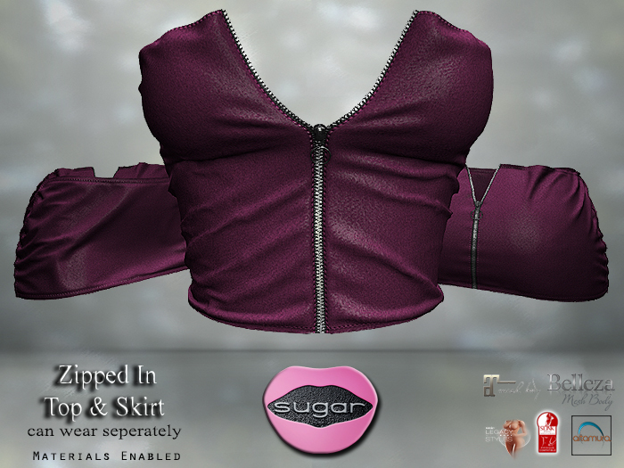 :-:SUGAR:-:  Zipped In Top & Skirt Set {VIOLET}