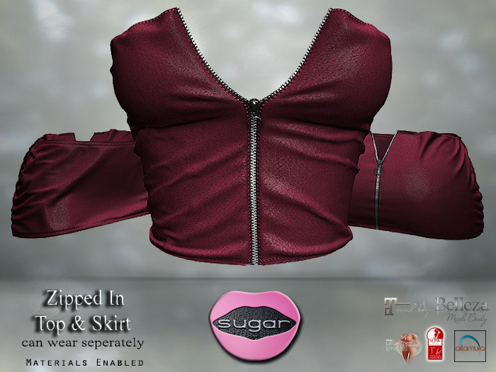 :-:SUGAR:-:  Zipped In Top & Skirt Set {RED}