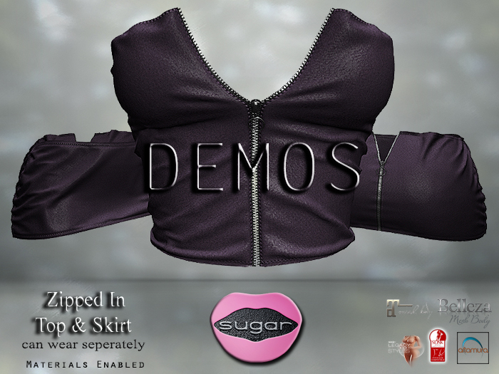 :-:SUGAR:-:  Zipped In Top & Skirt Set {PURPLE} DEMO