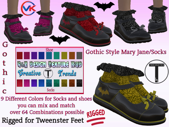 V&K Design Rigged for Tweenster !FATPACK! Gothic Shoe/Socks