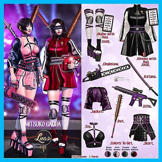 Luas Mitsuko PINK&NAVY KATANA+CHAINSAW+BAT+RIFLE