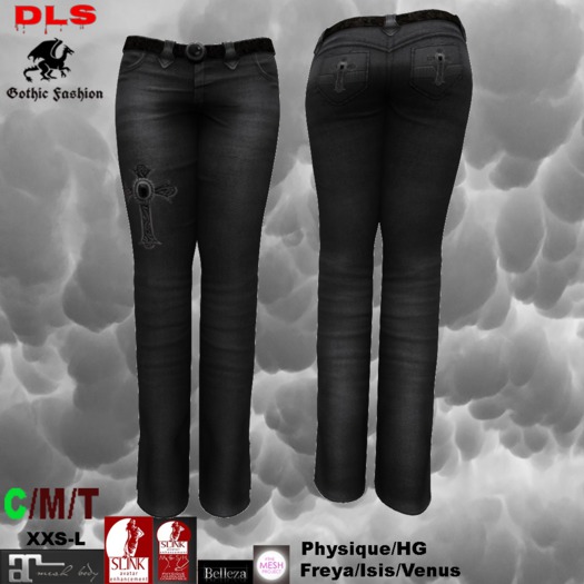 Jeans midd and high heels washed black cross black juwel boxed