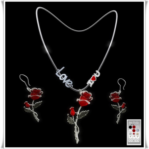 Necklace & Earrings Rose Love you silver Color & Resize HUD