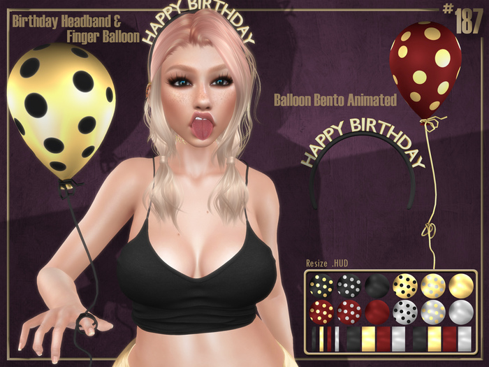 #187# Birthday Headband & Finger Balloon BOX (Add Me)