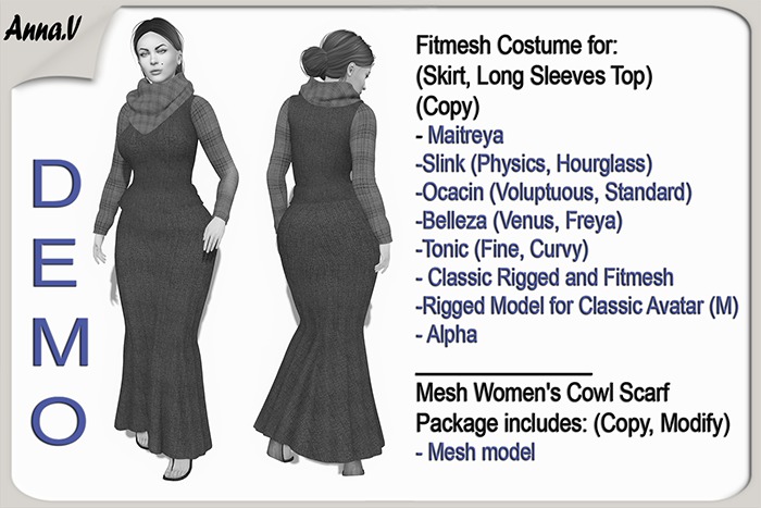 Anna.V _Outfit Lady ALETA_DEMO _ Slink, Maitreya, Belleza, Ocacin Stnd, Tonic, Voluptuous
