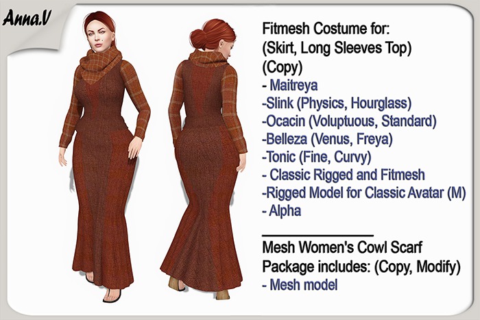 Anna.V _Outfit Lady ALETA_008 _ Slink, Maitreya, Belleza, Ocacin Stnd, Tonic, Voluptuous