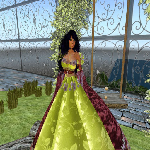 ``DH`` Grape velvet with lime panel gown