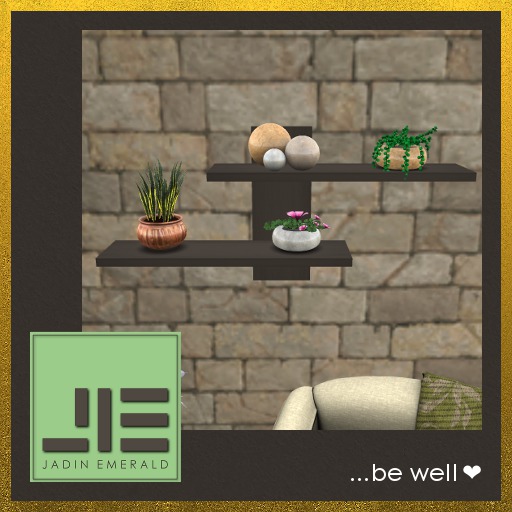 Enklere Shelf Set (Espresso) with Plant Giver. Minimalist Scandinavian Style - Mesh - Copy/Mod (Wear to Unpack) 