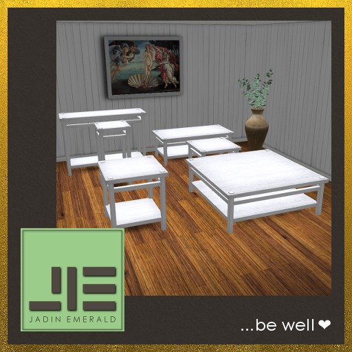 PROMO - Kelali Tables (Aged White), Full Set! (6 Tables) - Mesh - Copy/Mod (Wear to Unpack) 