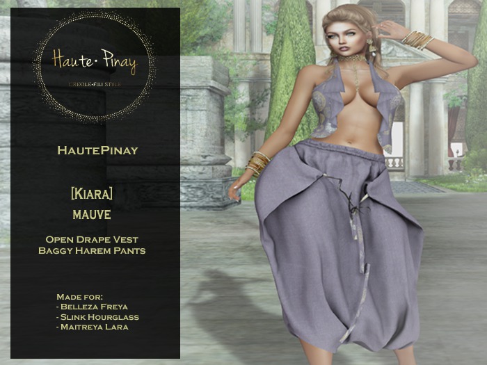 HautePinay [KIARA MAUVE]  Open Drape Vest & Baggy Harem Pants