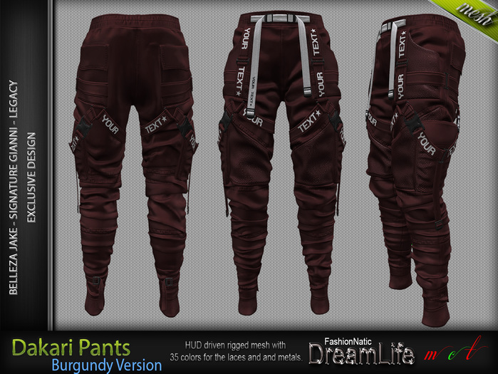 FashionNatic - Dakari Pants Male Burgundy - Signature Gianni, Belleza - Jake, Legacy