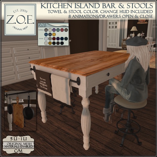Z.O.E. Kitchen Island Bar 