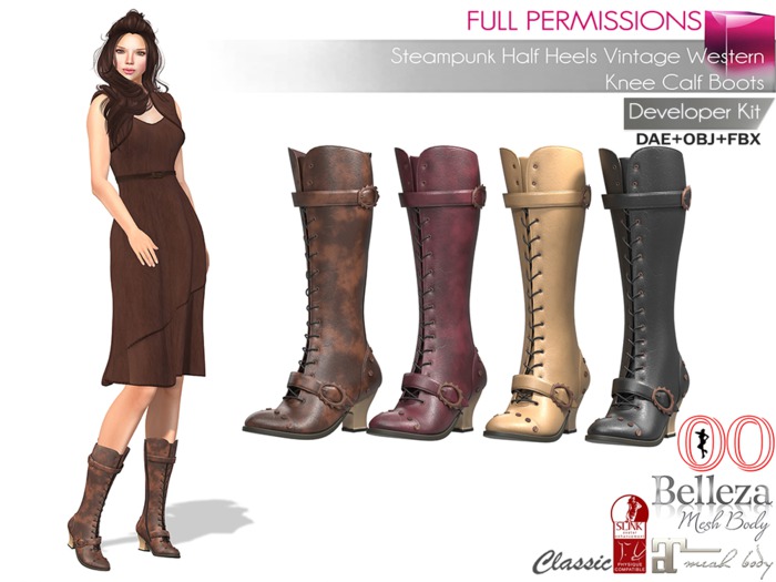 Dae Obj Fbx Texture Files For Steampunk Half Heels Vintage Western Knee Calf Boots Maitreya Slink 