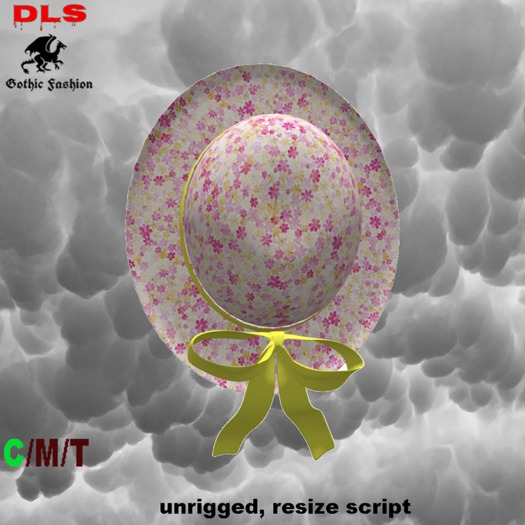 Spring hat small flowers yellow bow boxed