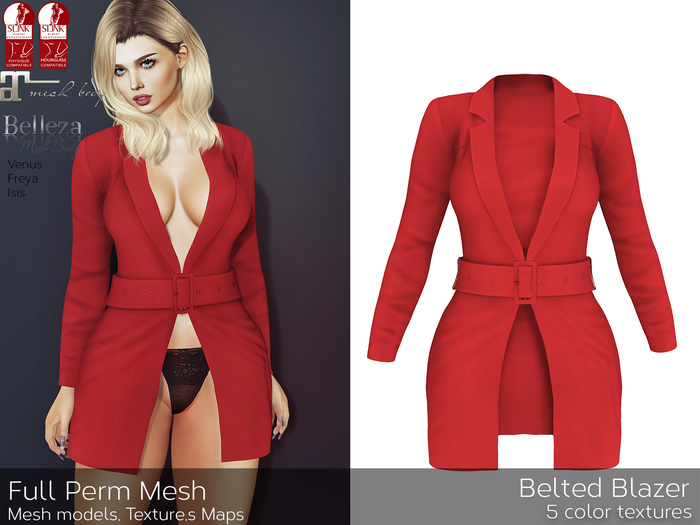 Full Perm Mesh ~ Women's Belted Blazer for MAITREYA, BELLEZA (Freya, Isis, Venus), SLINK (physique, hourglass).