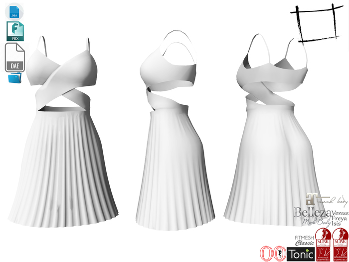 Dae Obj FBX For Cross Front Pleated Skirt Dress Slink, Maitreya, Ocacin Voluptuous, Belleza, Tonic
