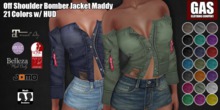 GAS [Off Shoulder Bomber Jacket Maddy - 21 Colors w/HUD]