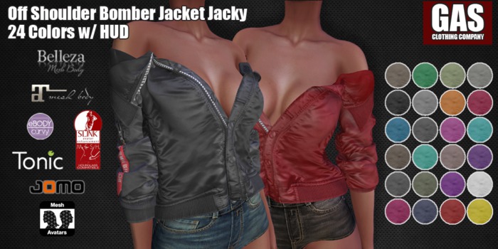 GAS [Off Shoulder Bomber Jacket Jacky - 24 Colors w/HUD]