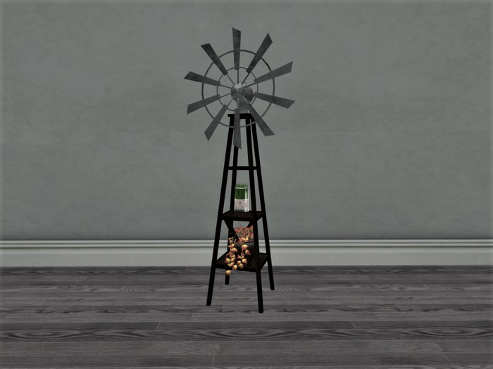 Farmhouse Galvanized Windmill Shelf Stand - ebony