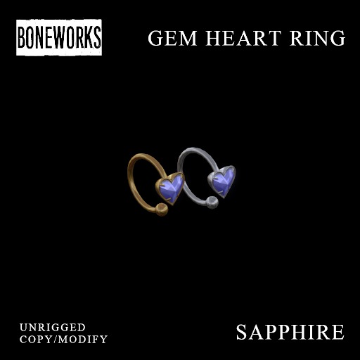 !Boneworks! > Gem Heart Ring - Sapphire (boxed)