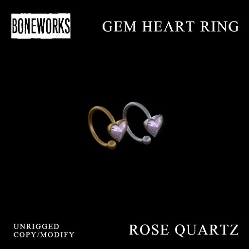 !Boneworks! > Gem Heart Ring - Rose Quartz (boxed)