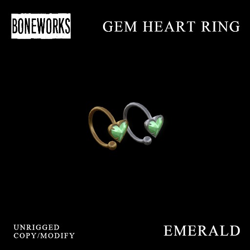 !Boneworks! > Gem Heart Ring - Emerald (boxed)