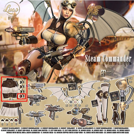 Luas Steam Commander Corset Red & Grey