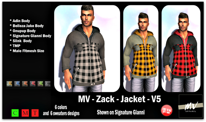 Zack Jacket Second Life Marketplace - MV - Zack - Jacket - V5 (wear to unpack)