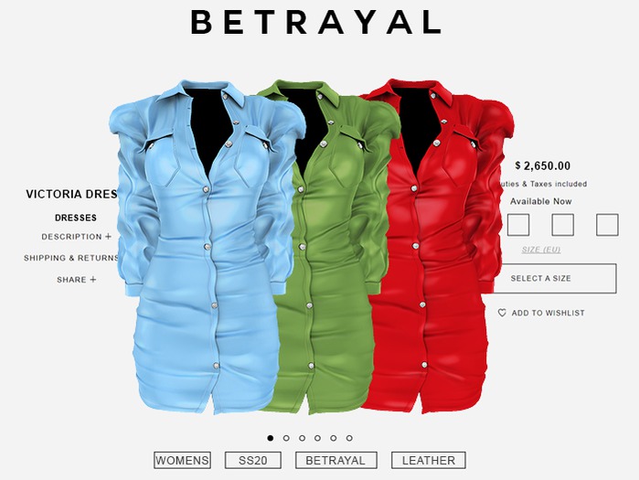 BETRAYAL. Victoria Dress FATPACK