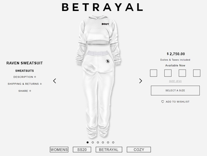 BETRAYAL. Raven Sweatsuit WHITE