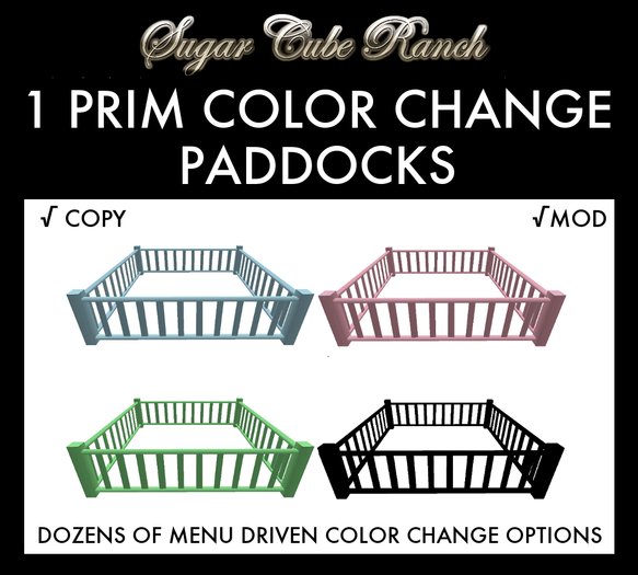 1 Prim Color Change Paddocks - Menu Driven, Resizable, Copy, Modify