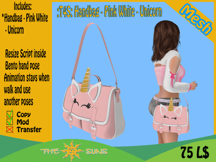 :T4S: Handbag - Pink White - Unicorn