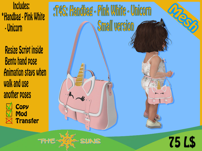 :T4S: Handbag - Pink White - Unicorn Small version