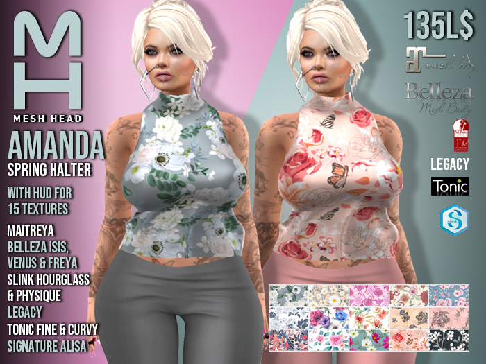 Mesh Head - AMANDA Spring Silk Halter Top  - MAITREYA / BELLEZA / SLINK / LEGACY / SIGNATURE / TONIC