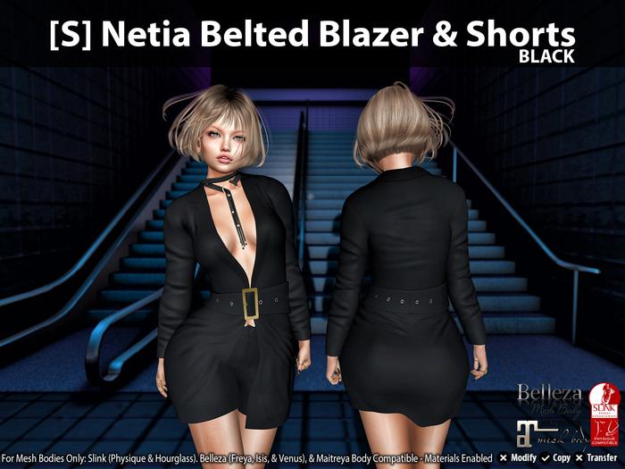 [S] Netia Belted Blazer & Shorts Black